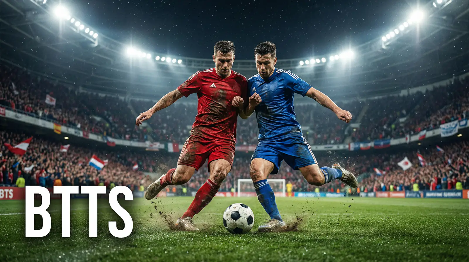 Dos equipos de fútbol disputando un balón dividido en el centro del campo