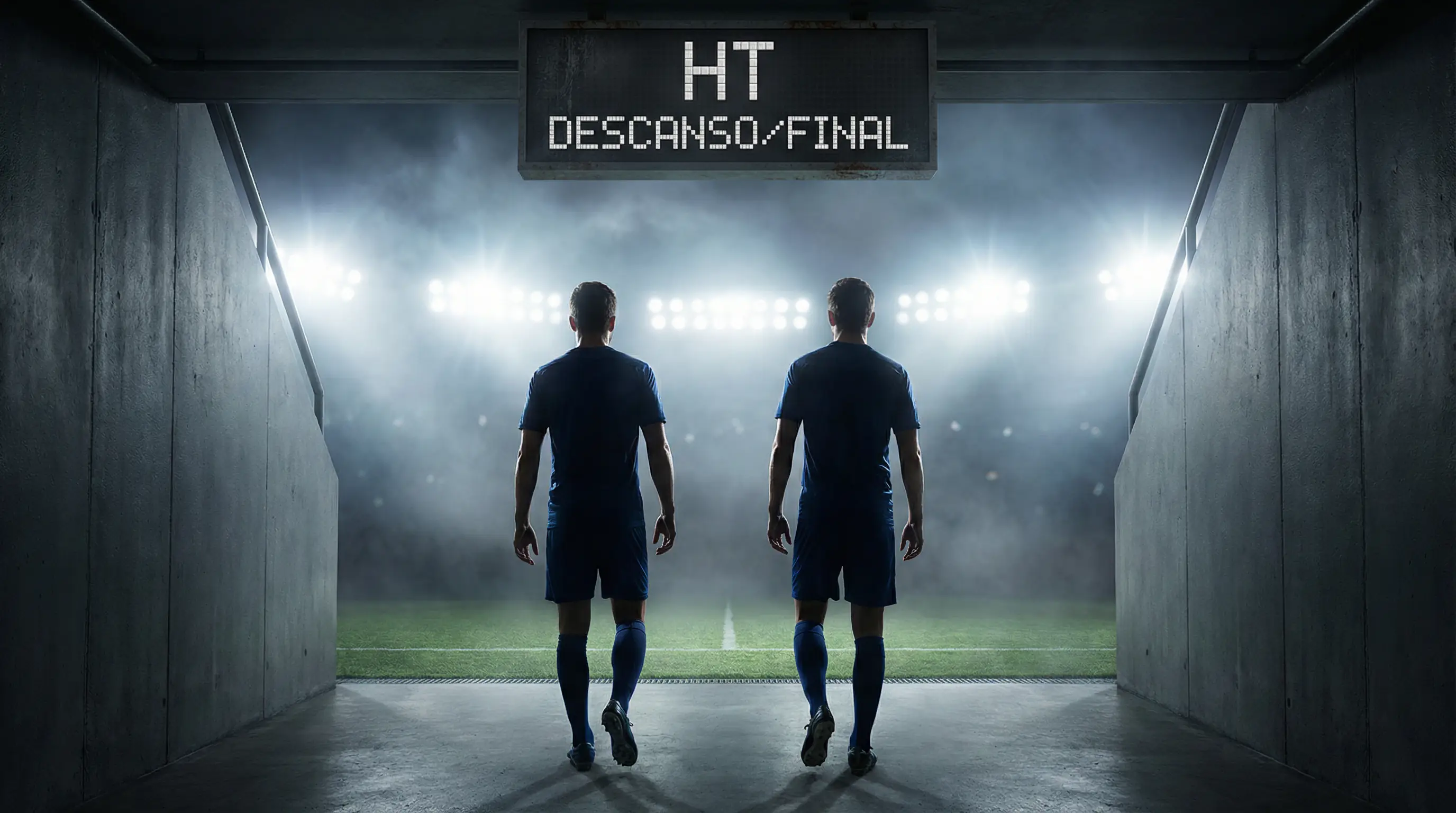 Jugadores de fútbol en el túnel de vestuarios durante el descanso de un partido