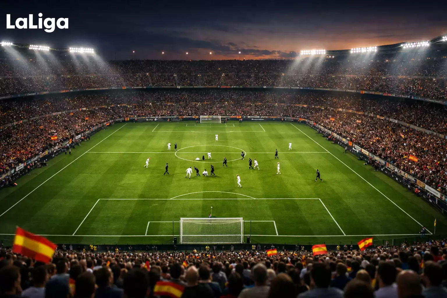 Vista panorámica de un estadio de fútbol español durante un partido de LaLiga