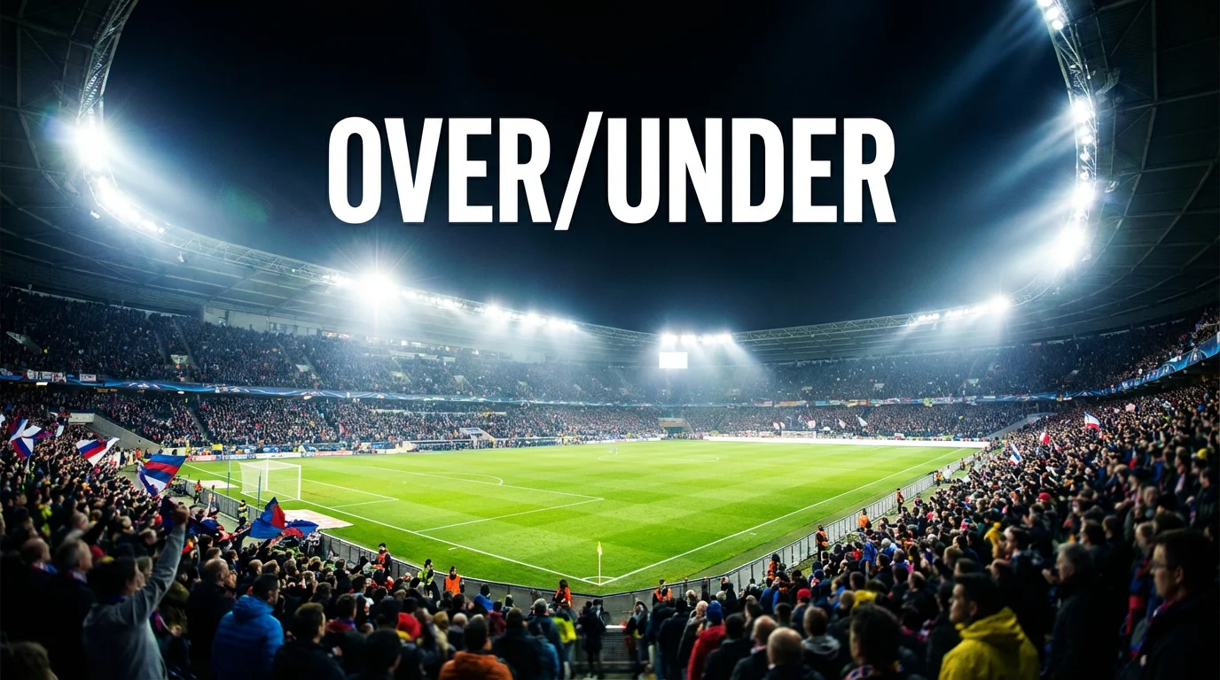 Estadio de fútbol con marcador mostrando goles durante un partido nocturno