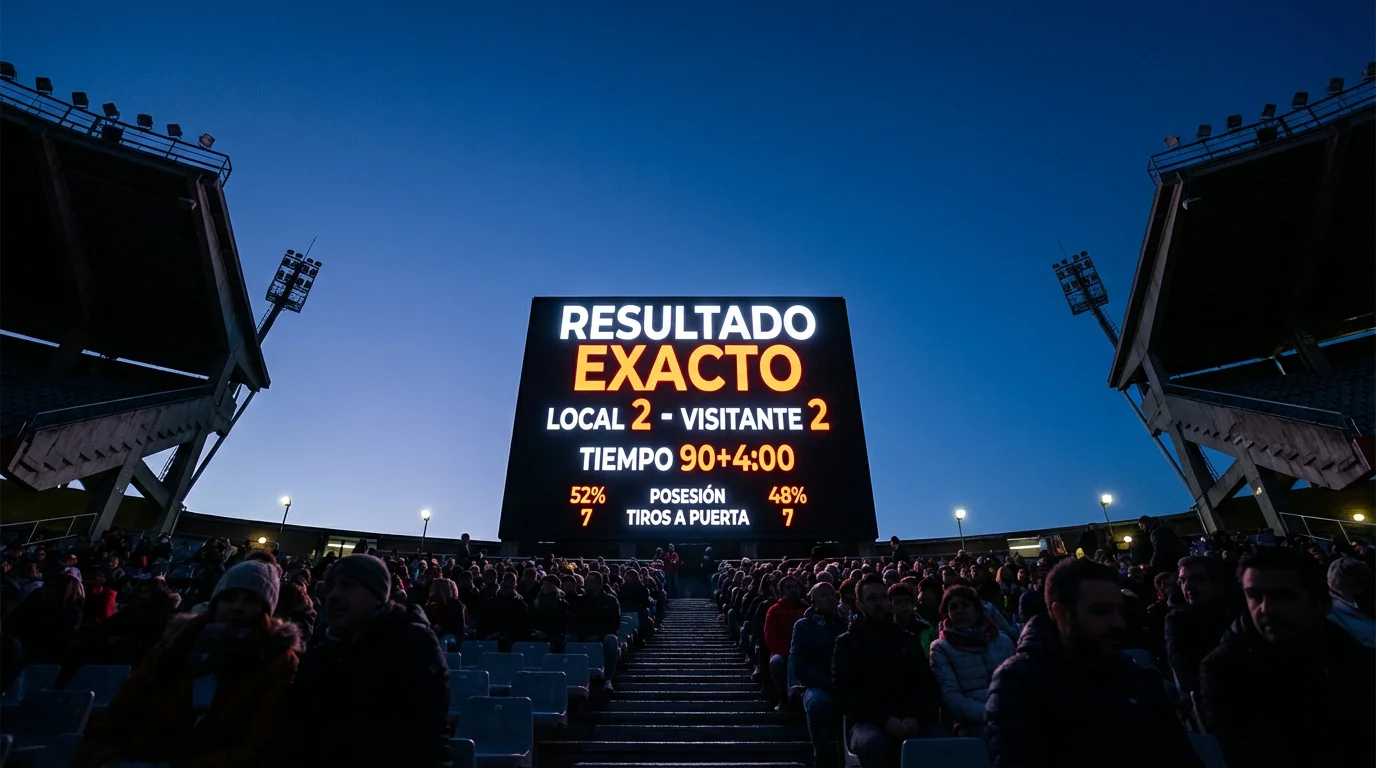 Marcador electrónico de un estadio de fútbol mostrando el resultado del partido