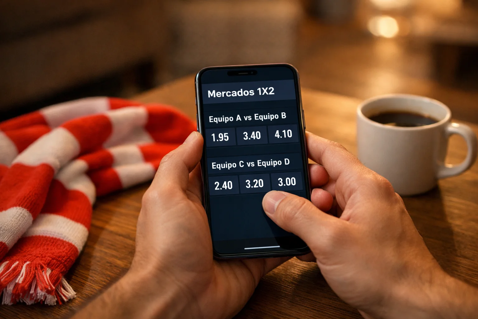 Pantalla de apuestas mostrando mercados 1X2 de un partido de fútbol en LaLiga