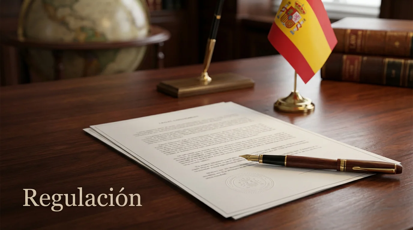 Documento oficial con el escudo de España y un bolígrafo sobre un escritorio
